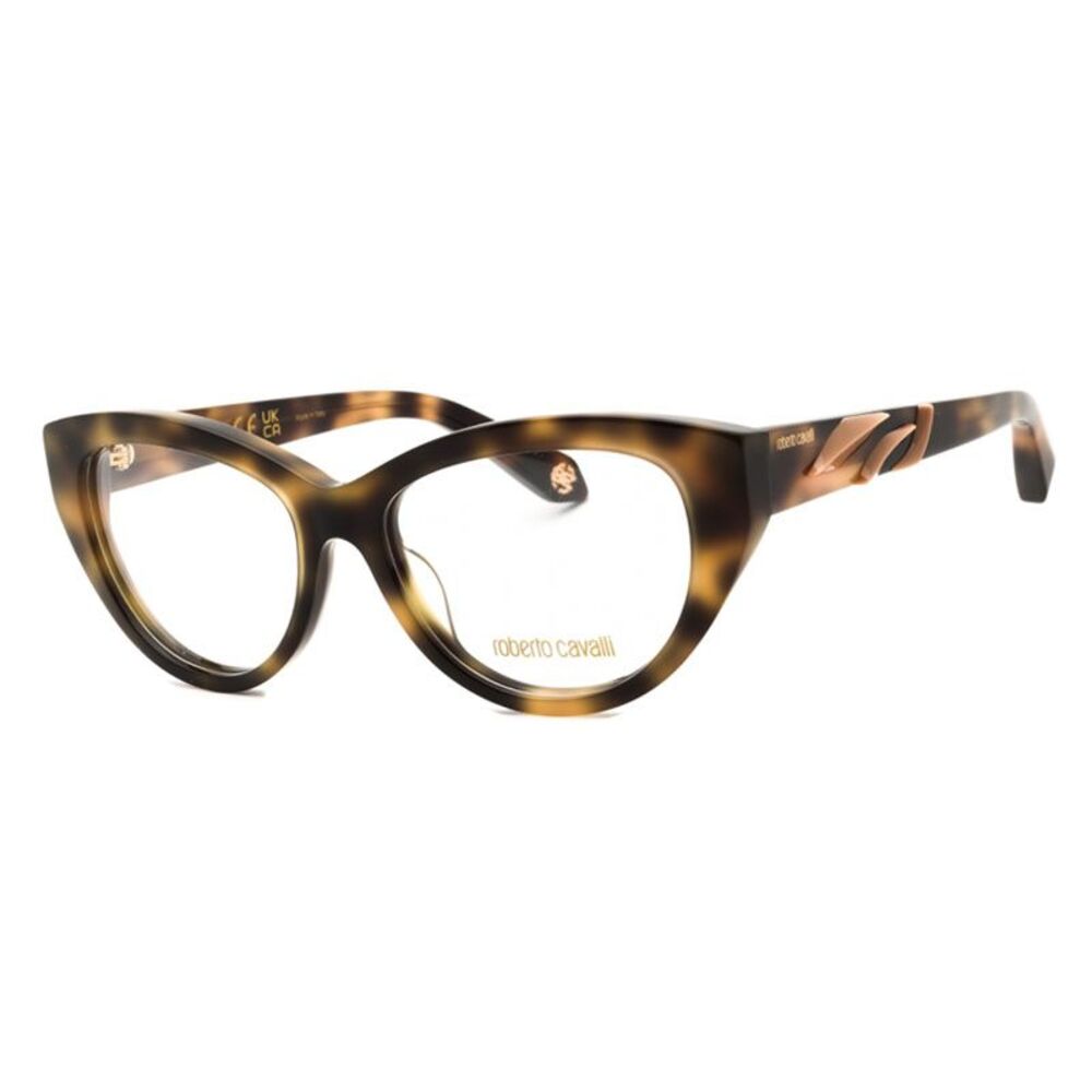 Roberto Cavalli Eyeglasses Cat Eye Full Rim, Shiny Dark Havana Frame and Clear